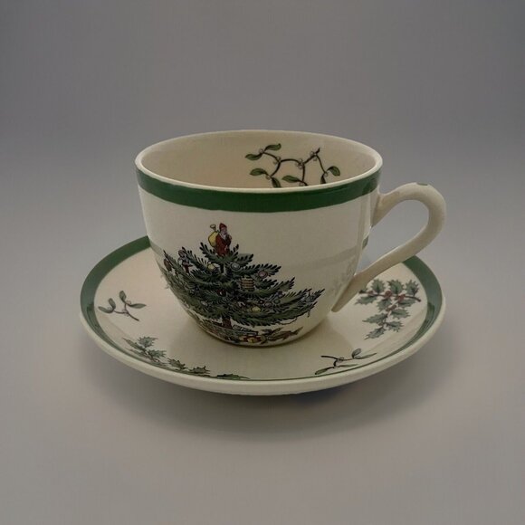 Spode Christmas Tree Tea Cup Saucer Set S3324 Green Trim Replacement Holiday - Picture 1 of 12